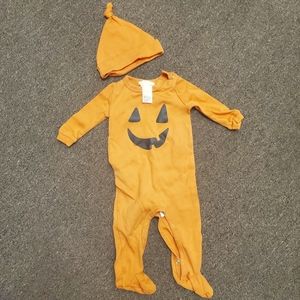 Pottery Barn Kids Halloween pumpkin onesie with hat